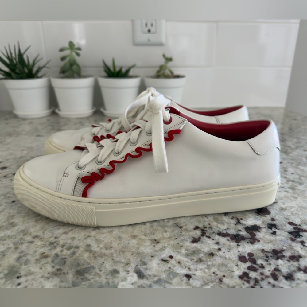 Tory Burch Sport White Leather Sneakers w/ Red‎ Trim – Size 8.5